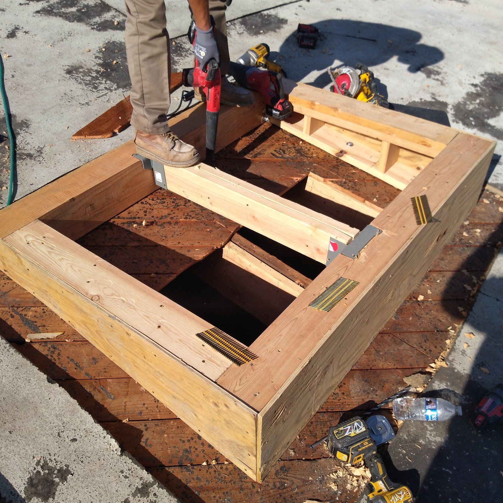 Deck and planter frame squared and screwed together